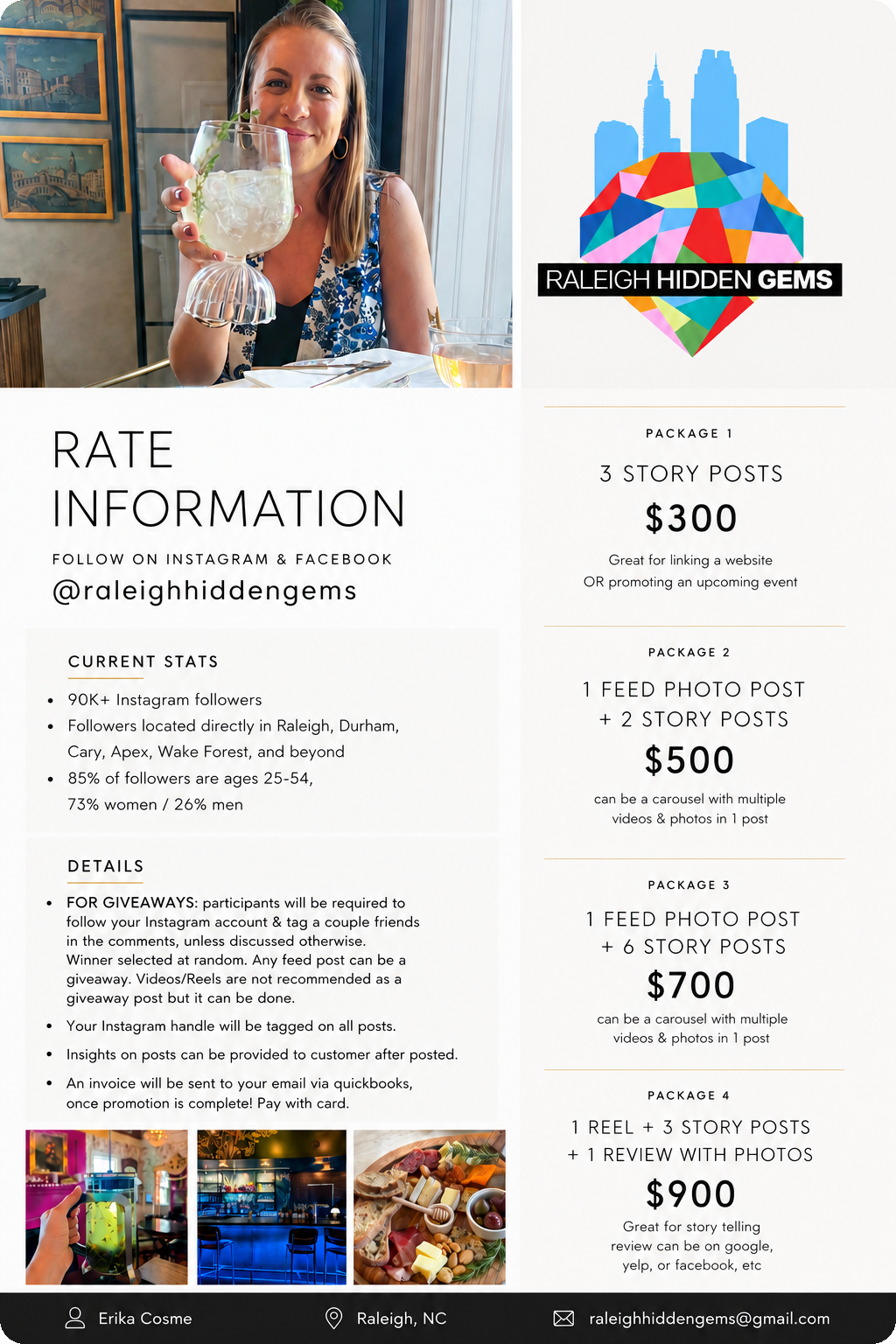 Raleigh Hidden Gems rate information and package pricing sheet
